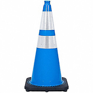 TRAFFIC CONE, NOT FOR ROADWAY USE, REFLECTIVE, GRIP TOP, BLUE/BLACK, 28 IN, PVC, 7 LB