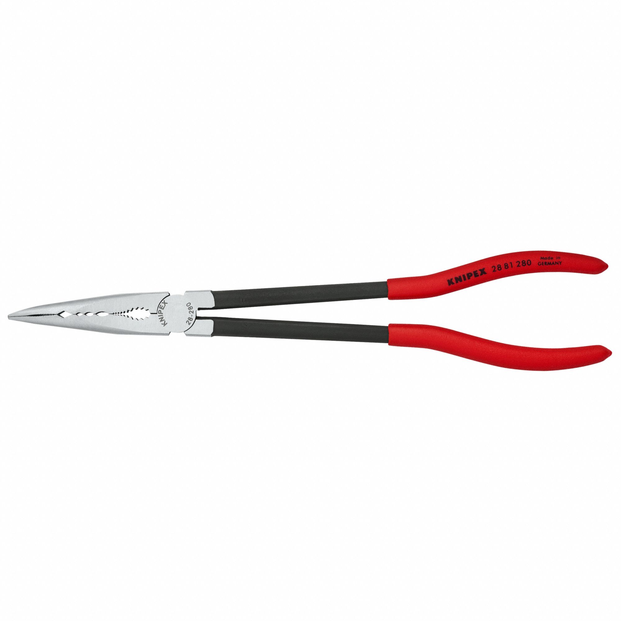 Needle Nose Plier: 2 1/8 in Max Jaw Opening, 11 in Overall Lg, 3 in Jaw Lg, 1/8 in Tip Wd, Serrated