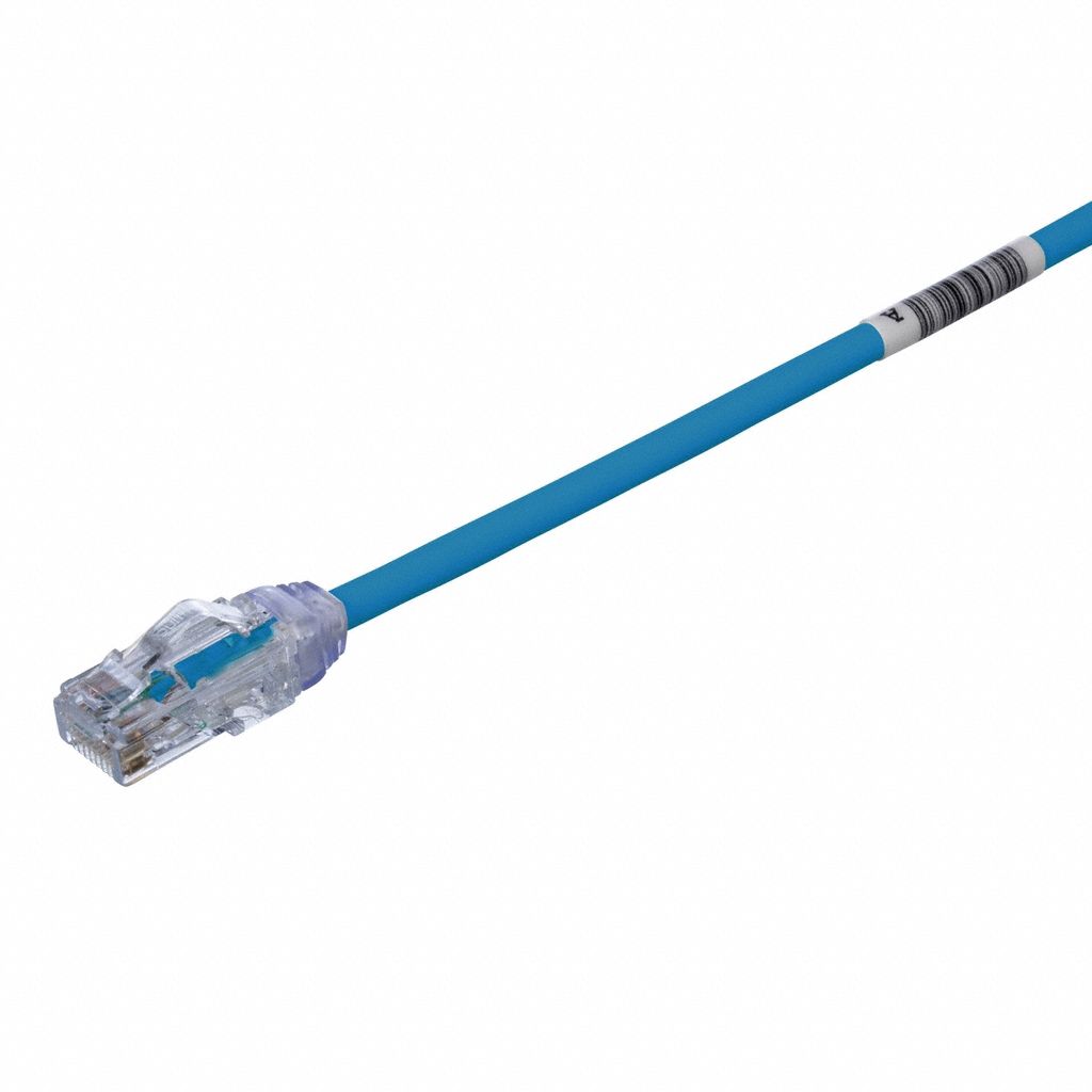 Voice and Data Patch Cord: Unshielded, Cat 6A, 1 ft Overall Lg, LSZH, Round, 28 AWG, Blue