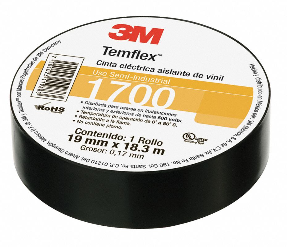 3M Cinta Eléctrica Aislante Negro Vinilo - 28A902 | 1700 - Grainger México