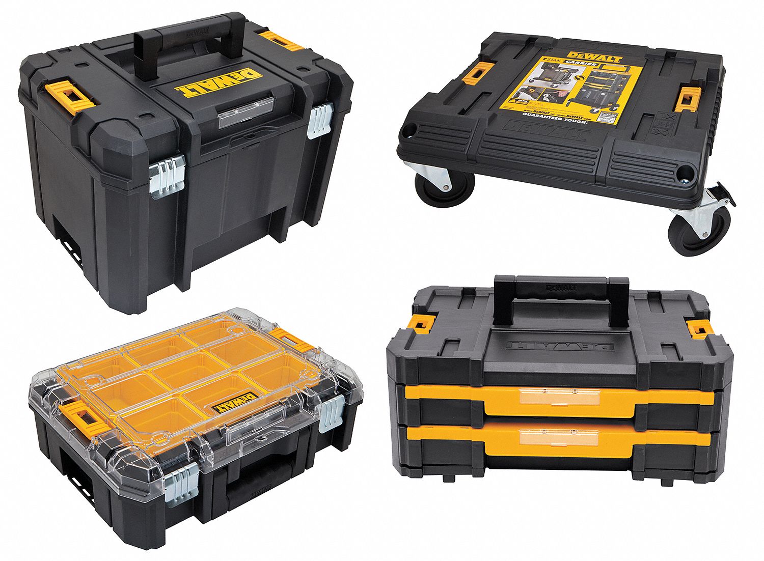 DEWALT TSTAK Rolling Tool Box Set 13 in W 4 1 2 in D 5 in H Plastic Padlock Hasp Black Yellow