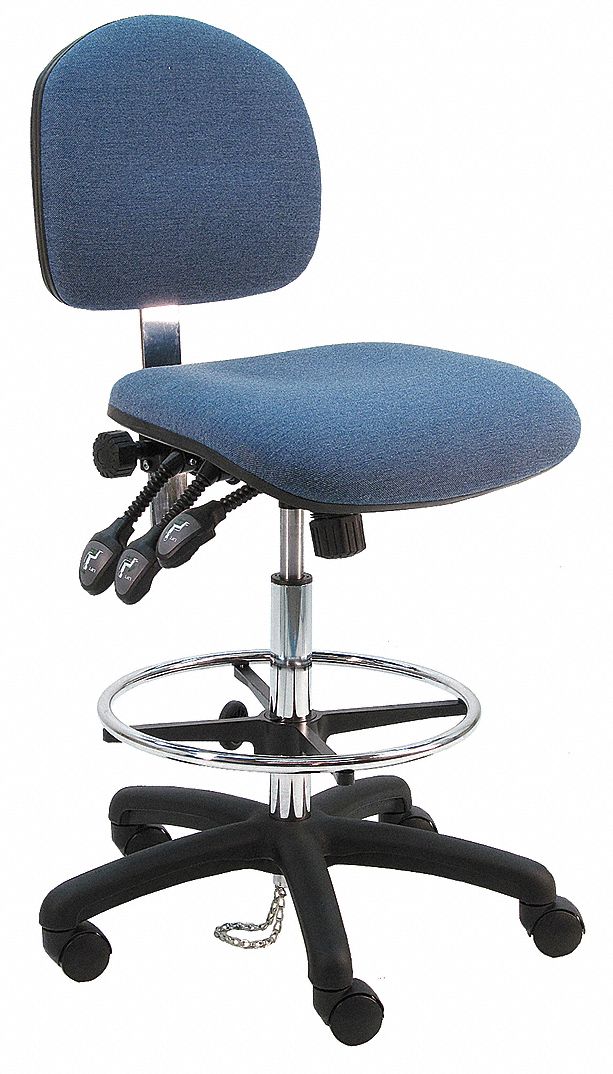 Ergonomic Chair: Fabric, Armless, Ht Range 21 in to 31 in, 19 in Seat Wd, 17 in Seat Dp, 5 Casters