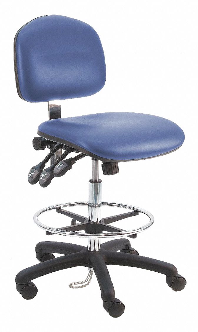 Ergonomic Chair: Vinyl, Armless, Ht Range 21 in to 31 in, 19 in Seat Wd, 17 in Seat Dp, 5 Casters