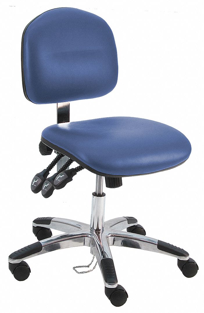 Ergonomic Chair: Vinyl, Armless, Ht Range 17 in to 22 in, 19 in Seat Wd, 17 in Seat Dp, 5 Casters