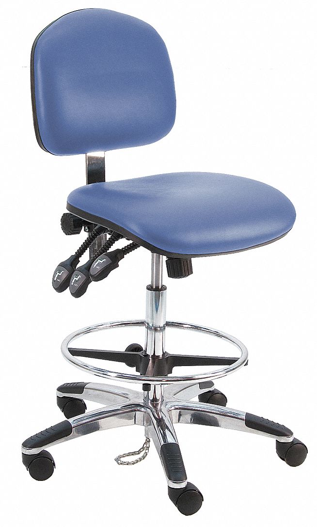 Ergonomic Chair: Vinyl, Armless, Ht Range 21 in to 31 in, 19 in Seat Wd, 17 in Seat Dp, 5 Casters