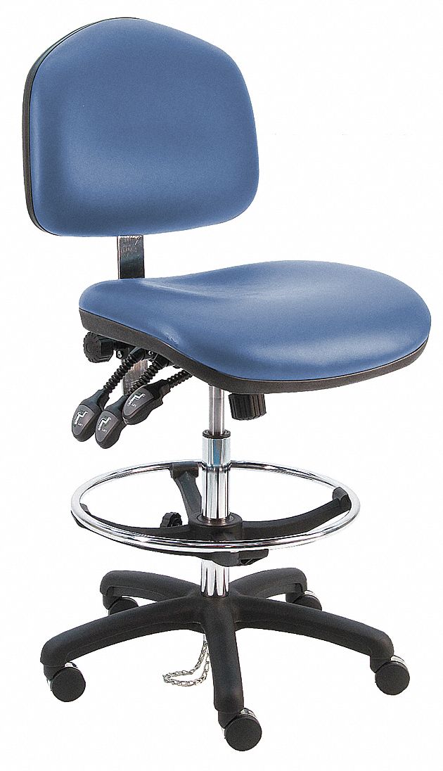 Ergonomic Chair: Vinyl, Armless, Ht Range 21 in to 31 in, 21 1/2 in Seat Wd, 19 in Seat Dp, 0 Glides