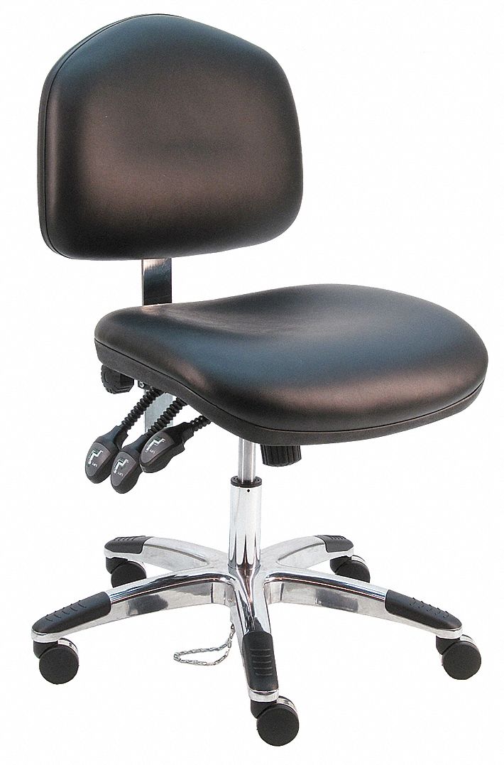 Ergonomic Chair: Vinyl, Armless, Ht Range 17 in to 22 in, 21 1/2 in Seat Wd, 19 in Seat Dp, 0 Glides