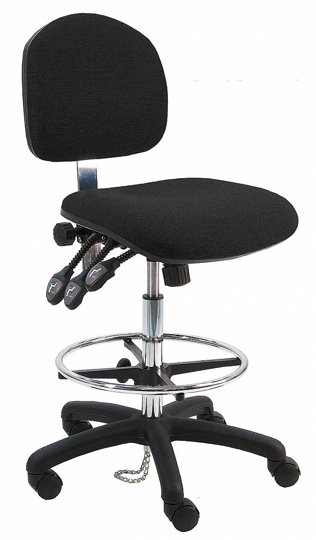 Ergonomic Chair: Fabric, Armless, Ht Range 21 in to 31 in, 19 in Seat Wd, 17 in Seat Dp, 5 Casters