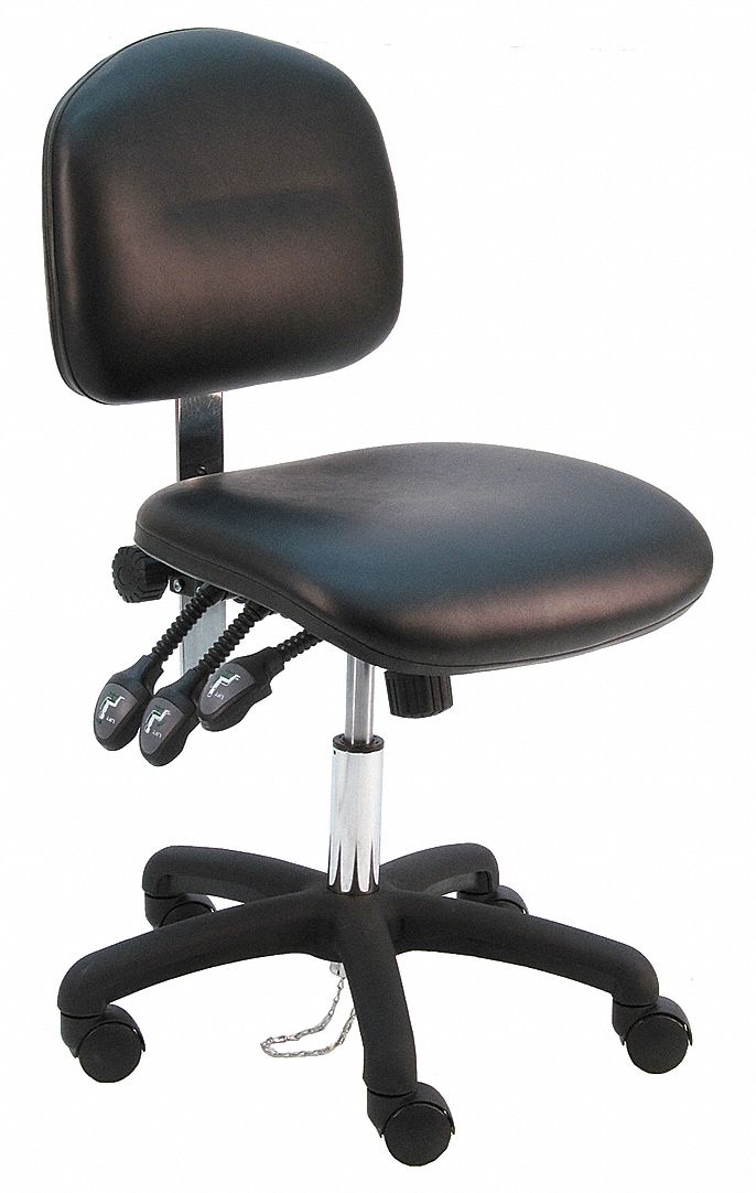 Ergonomic Chair: Vinyl, Armless, Ht Range 17 in to 22 in, 19 in Seat Wd, 17 in Seat Dp, 5 Casters