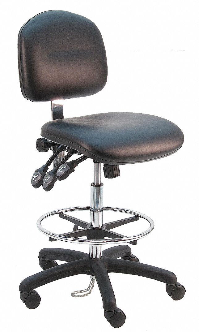 Ergonomic Chair: Vinyl, Armless, Ht Range 21 in to 31 in, 19 in Seat Wd, 17 in Seat Dp, 5 Casters