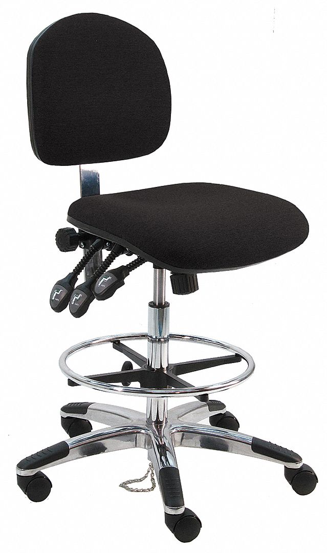 Ergonomic Chair: Fabric, Armless, Ht Range 21 in to 31 in, 19 in Seat Wd, 17 in Seat Dp, 5 Casters