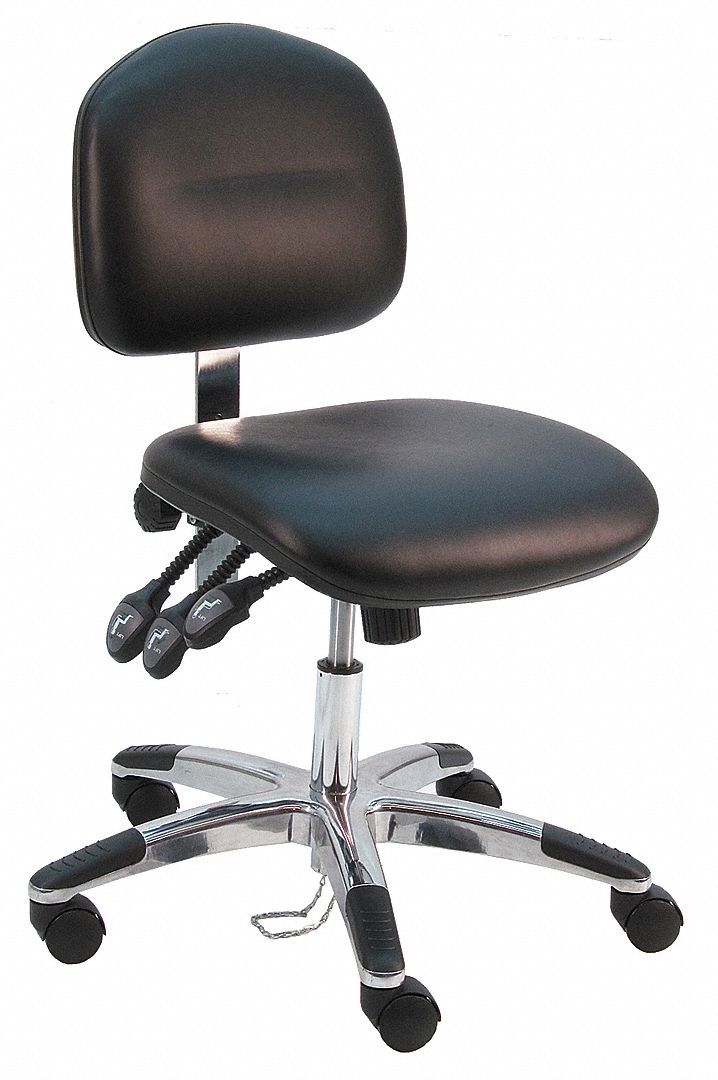 Ergonomic Chair: Vinyl, Armless, Ht Range 17 in to 22 in, 19 in Seat Wd, 17 in Seat Dp, 5 Casters