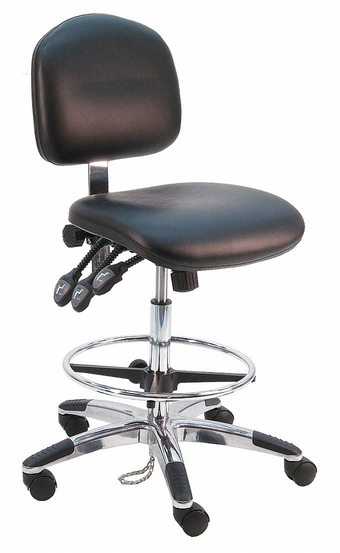 Ergonomic Chair: Vinyl, Armless, Ht Range 21 in to 31 in, 19 in Seat Wd, 17 in Seat Dp, 5 Casters