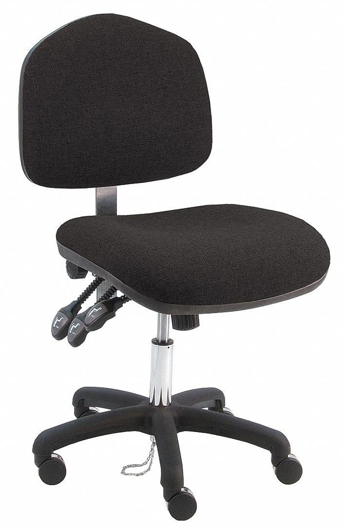 Ergonomic Chair: Fabric, Armless, Ht Range 17 in to 22 in, 21 1/2 in Seat Wd, 19 in Seat Dp, Black