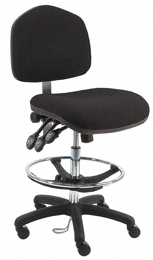 Ergonomic Chair: Fabric, Armless, Ht Range 21 in to 31 in, 21 1/2 in Seat Wd, 19 in Seat Dp, Black