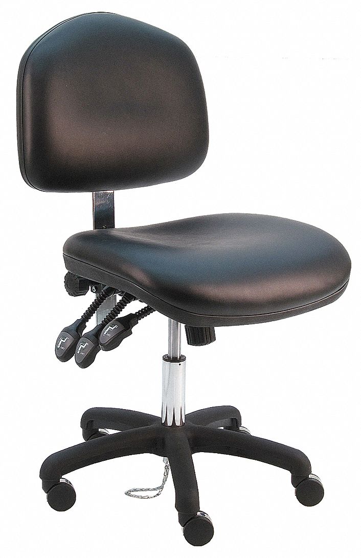 Ergonomic Chair: Vinyl, Armless, Ht Range 17 in to 22 in, 21 1/2 in Seat Wd, 19 in Seat Dp, 0 Glides