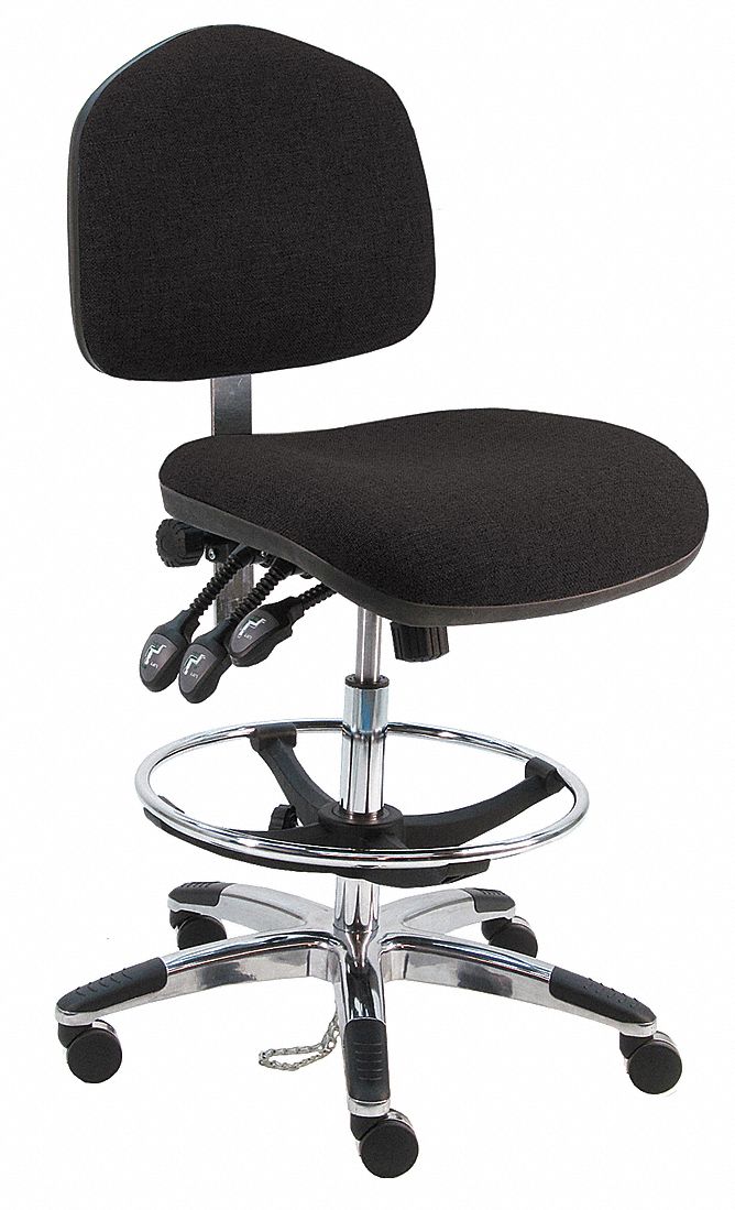 Ergonomic Chair: Fabric, Armless, Ht Range 21 in to 31 in, 21 1/2 in Seat Wd, 19 in Seat Dp, Black
