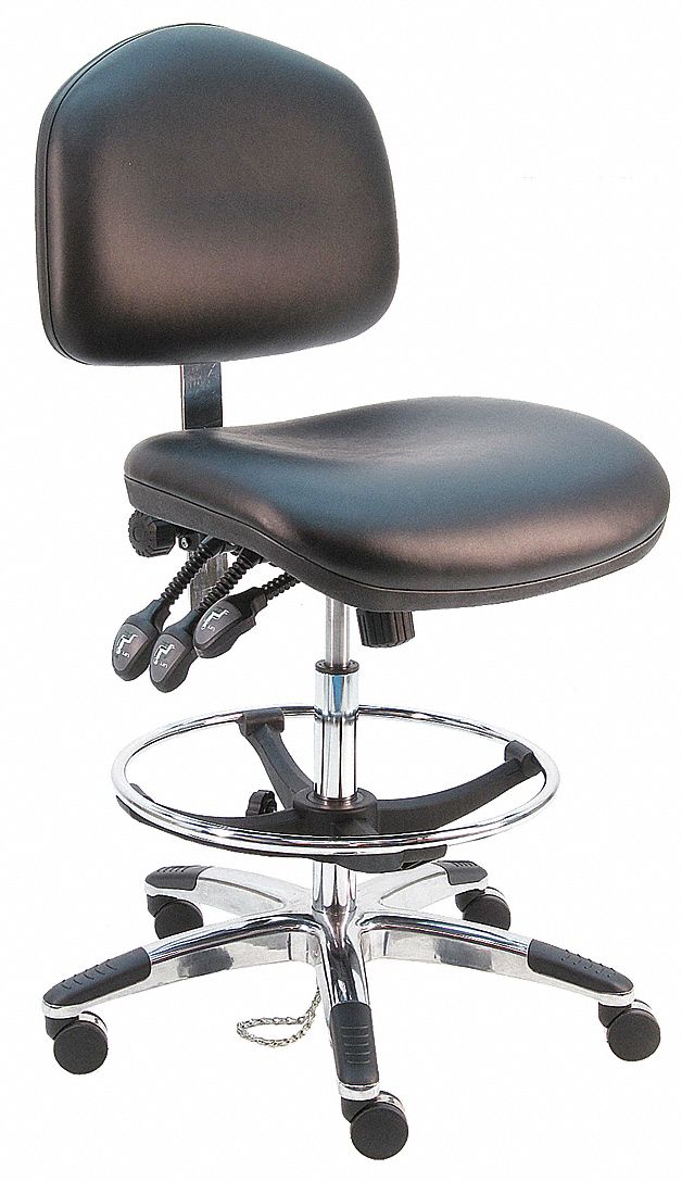 Ergonomic Chair: Vinyl, Armless, Ht Range 21 in to 31 in, 21 1/2 in Seat Wd, 19 in Seat Dp, 0 Glides