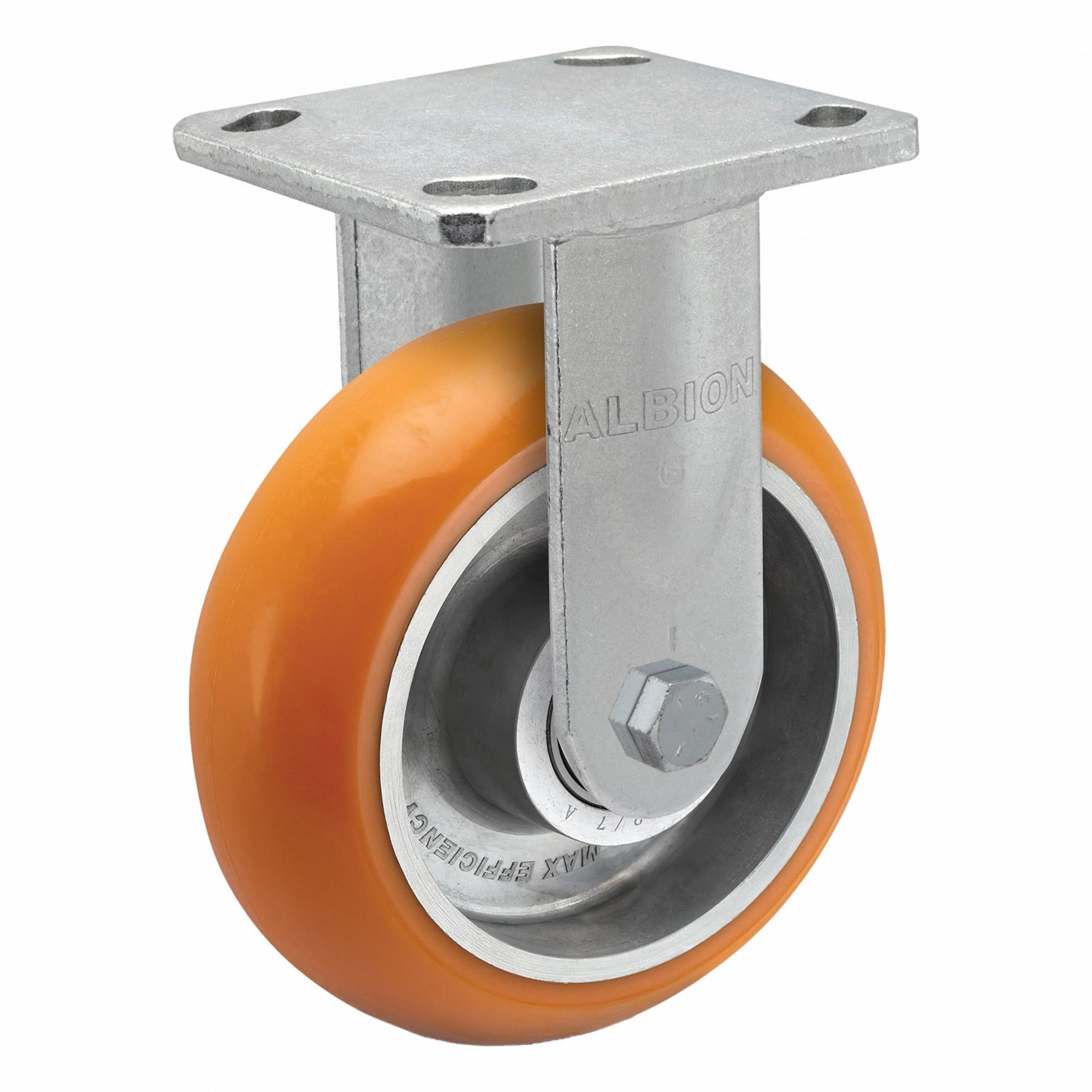 Plate Caster: Rigid, No Brake, Iron, 8 in Wheel Dia., 2 in Wheel Wd, 9 1/2 in Mounting Ht