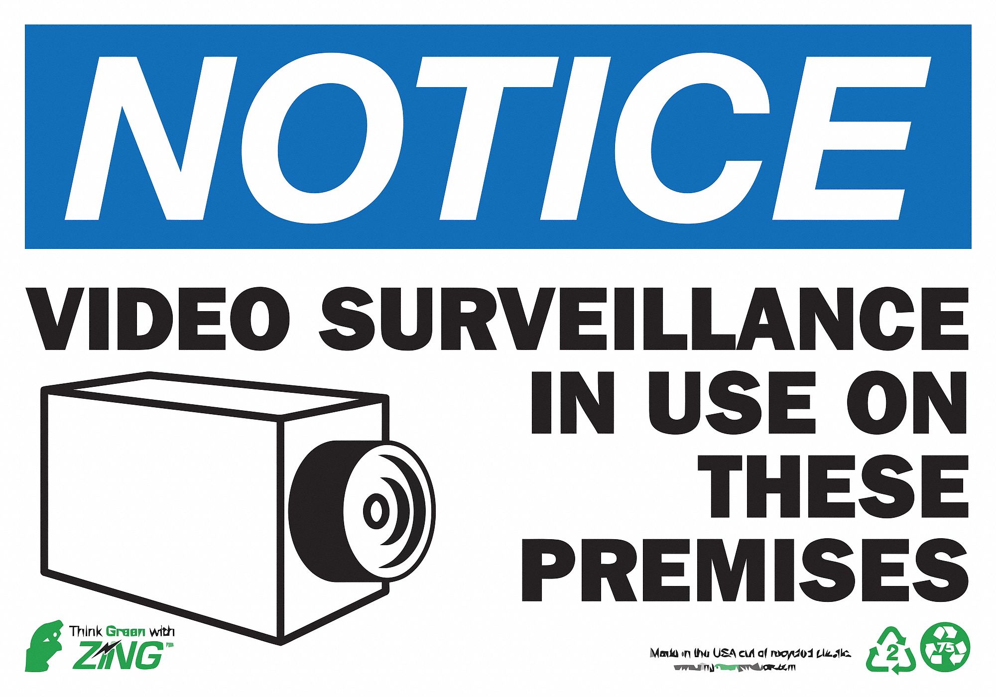 SECURITY LABELS, ADHESIVE MOUNT, 5 X 7 IN, NOT RETROREFLECTIVE, 2 PK, VIDEO SURVEILLANCE IN USE ON THESE PREMISES
