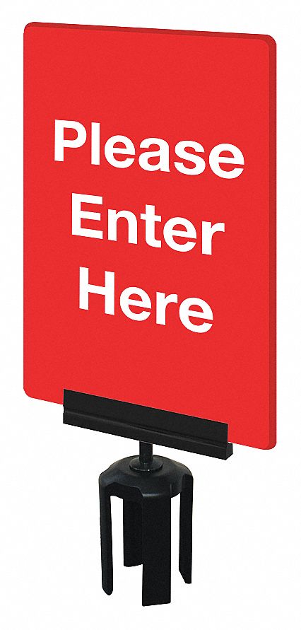 ACRYLIC SIGN, PLEASE ENTER HERE, POST BRACKET, RED, 7 X 11 IN