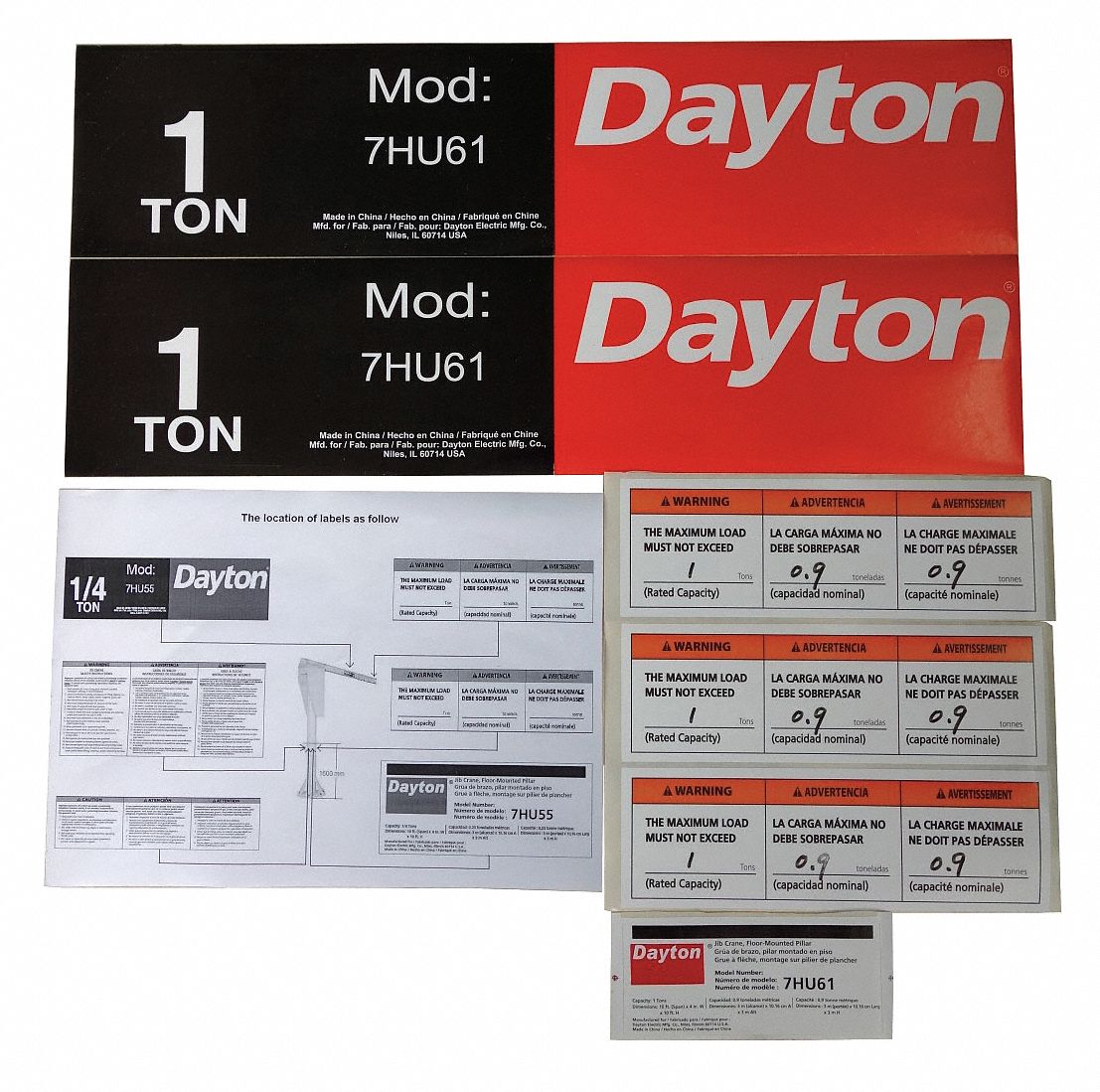 Jib Crane Label Kit, For Use With 7HU61