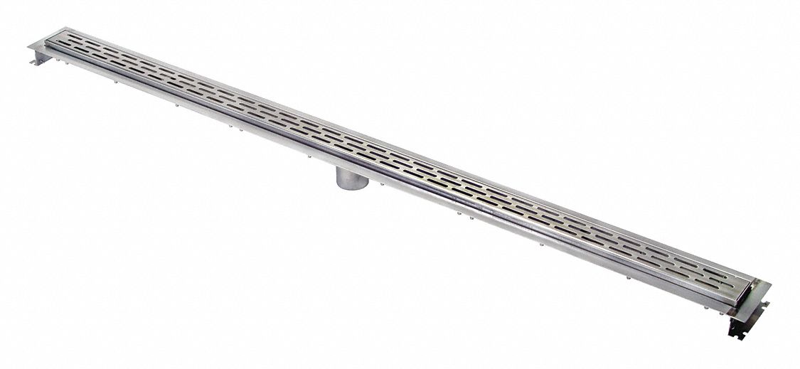 Shower Drain: 5 1/4 in Overall Wd, 60 in Overall Lg, 3 5/8 in Overall Ht, Stainless Steel