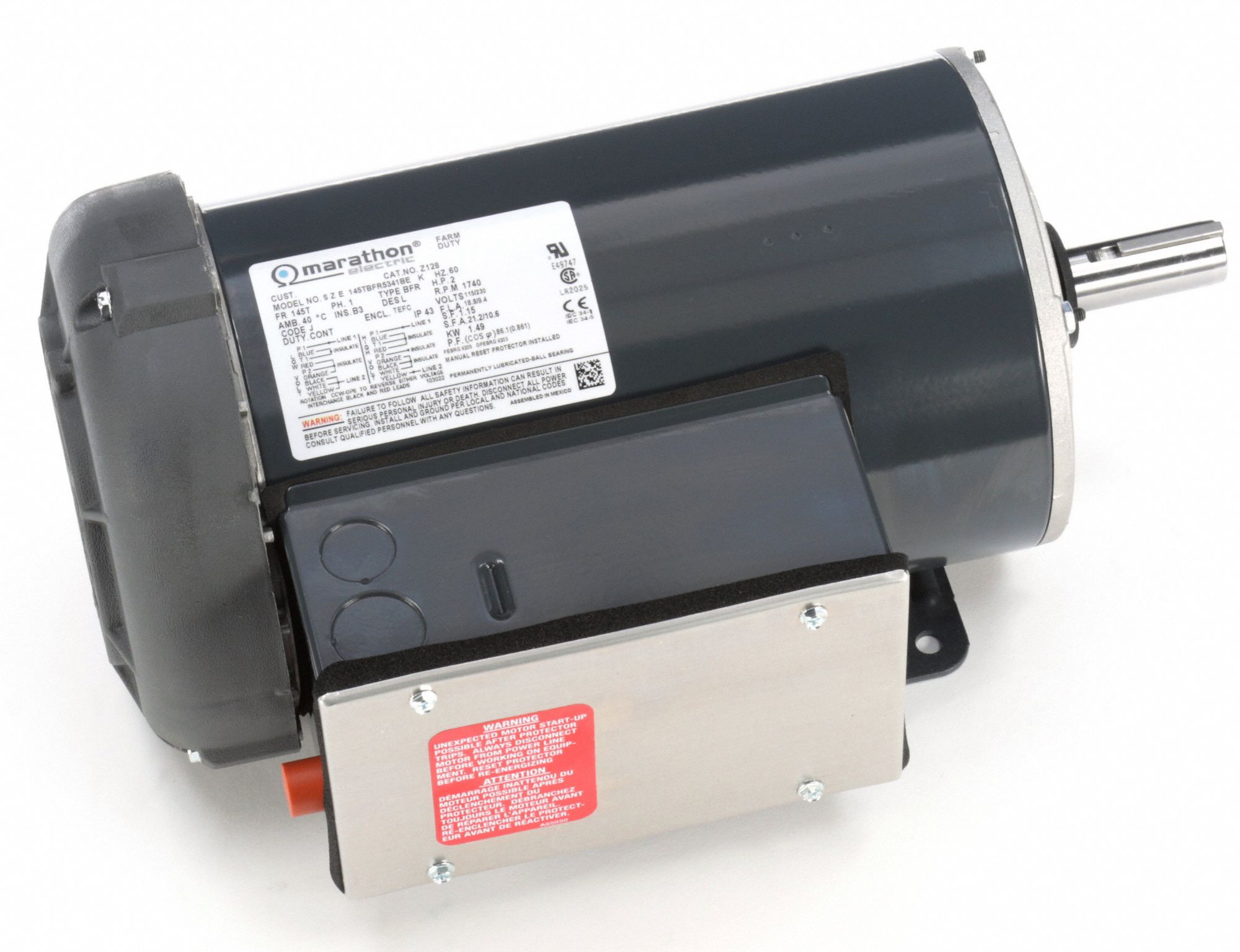 MARATHON MOTORS General Purpose Farm Duty Motor, 2 HP, CapacitorStart/Run, Nameplate RPM 1,740