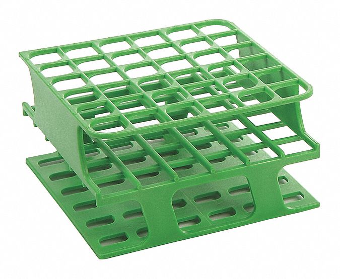 Tube Rack: 2 3/8 in Overall Wd, 4 in Overall Ht, 4 in Overall Lg, POM, Green, (36) Wells, Benchtop