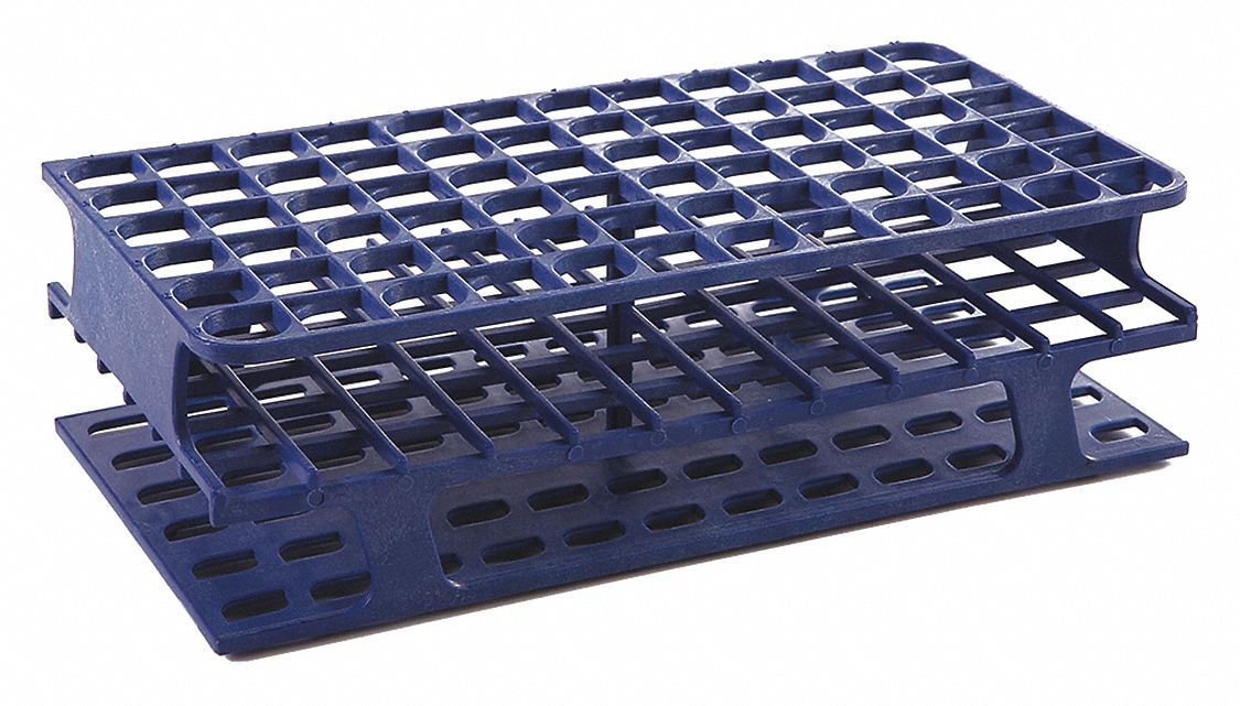 Tube Rack: 2 3/8 in Overall Wd, 8 in Overall Ht, 4 1/8 in Overall Lg, POM, Blue, (72) Wells