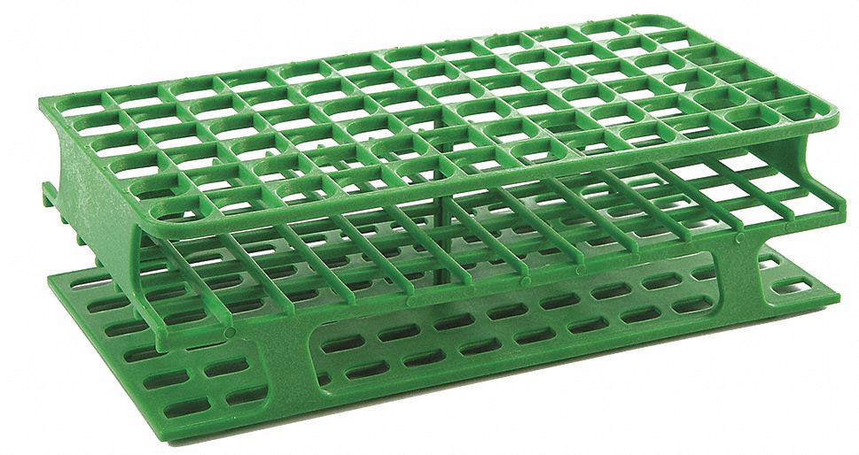 Tube Rack: 2 3/8 in Overall Wd, 8 in Overall Ht, 4 1/8 in Overall Lg, POM, Green, (72) Wells