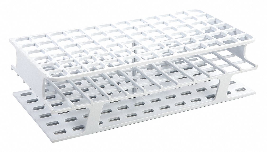 Tube Rack: 2 7/8 in Overall Wd, 9 7/8 in Overall Ht, 5 in Overall Lg, POM, White, (72) Wells
