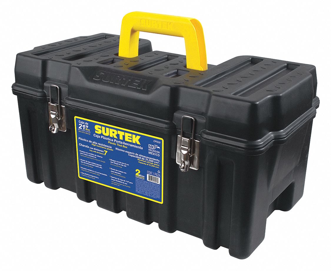 SURTEK Caja de herramientas de uso rudo Polipropileno de alto impacto Negro  10-1/2 x 21 x 10-3/4 pulgadas - Cajas y Estuches para Herramientas - 28D537  | CPS20 - Grainger México
