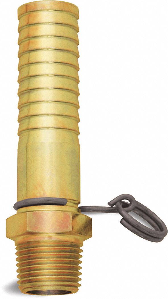 Non-Swivel Hose Adapter: Brass, Brass, 3 3/4 in Overall Lg, 3/4 in Inlet Connection Size
