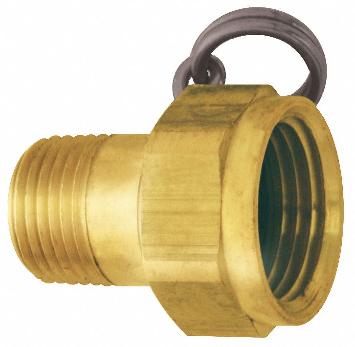 Nozzle and Hose Adapter: Brass, Brass, 1 5/8 in Overall Lg, 3/4 in Inlet Connection Size
