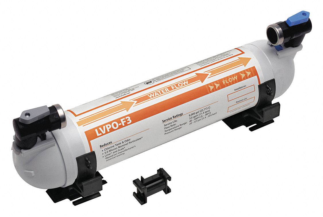 Water Filtration System: 5 micron, 3 gpm, NPT, 16 in Overall Ht, 6, 000 gal, Carbon