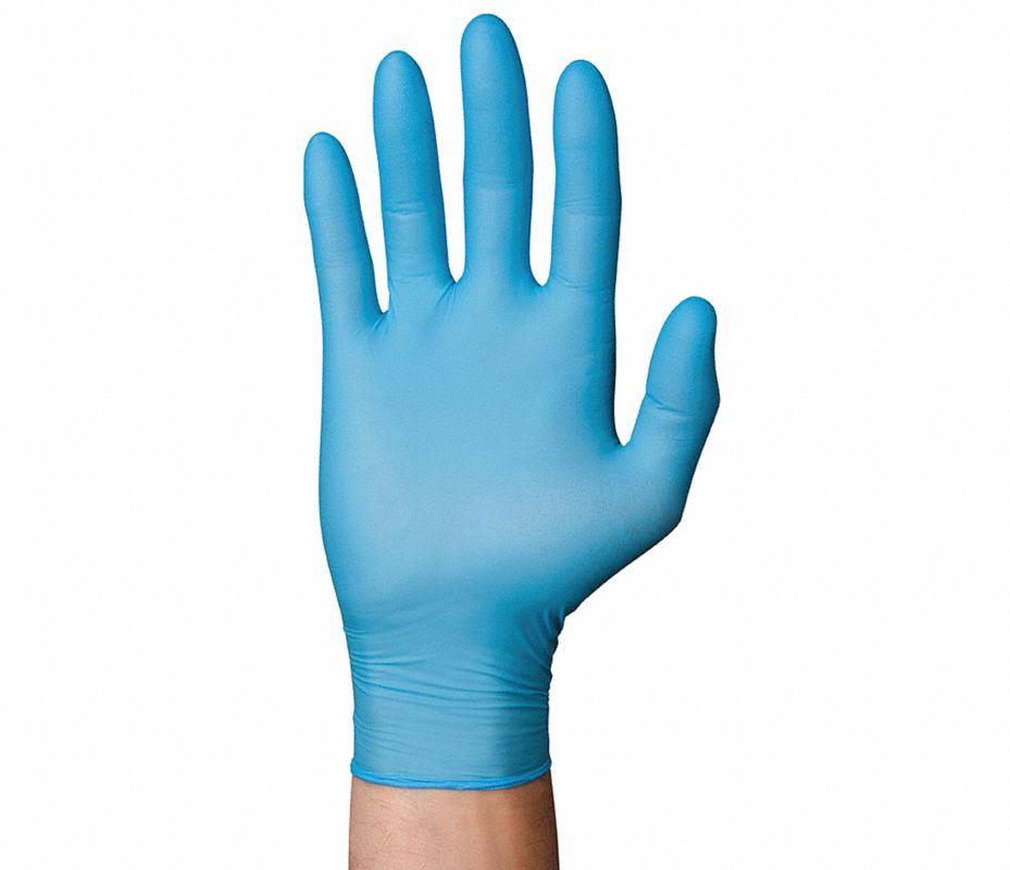 Guante De Examen Nitrilo Azul Con Fondo Blanco Imagen De Archivo