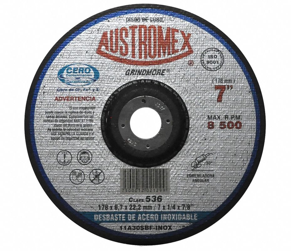 AUSTROMEX Disco de Cubo 4-1/2" Tipo 27 para Desbaste Acero Inoxidable ...