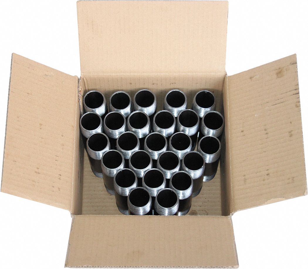 NIPPLE: BLACK STEEL, ¼ IN NOMINAL PIPE SIZE, ⅞ IN L, BOTH ENDS THREADED, SCHEDULE 40, 25 PK