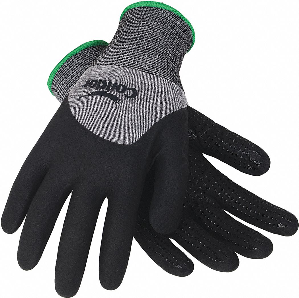 COATED GLOVES, M (8), DOTTED, NITRILE, PALM, DOTTED/DOUBLE DIPPED, NYLON, 15 GA