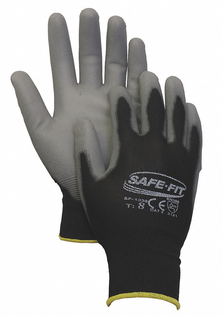 SAFE FIT Guantes Recubiertos de Poliuretano, Talla: 6, Negro/Gris