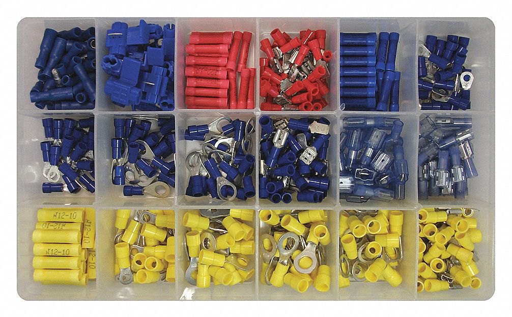 VINYL INSULATED TERMINAL KIT, 22 ASSORTED BUTT, RING, QUICK CONNECTORS, 435  PIECES, PLASTIC CASE