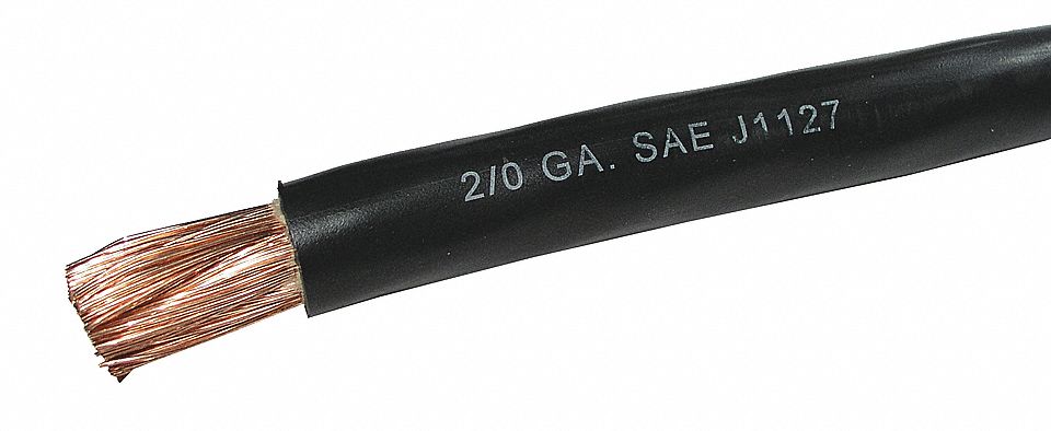 BATTERY CABLE, 2 GAUGE, BLACK, 25 FT, COPPER CORE