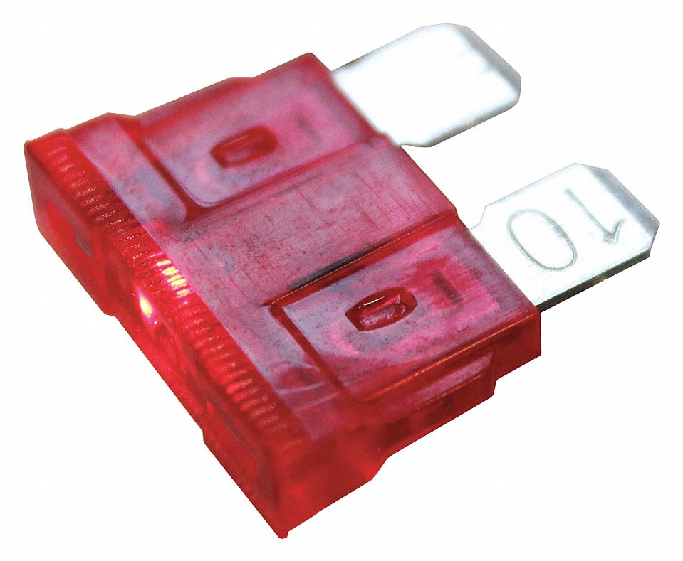 BLADE FUSE, 32 V DC, 10 AMPS, PLASTIC, 19 1/3 MM L X 5.25 MM W X 19.21 MM D, RED, 5 PK