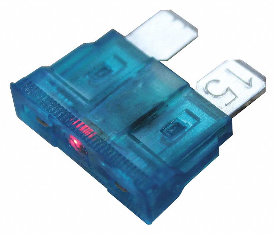 BLADE FUSE, 32 V DC, 15 AMPS, PLASTIC, 19 1/3 MM L X 5.25 MM W X 19.21 MM D, BLUE, 5 PK