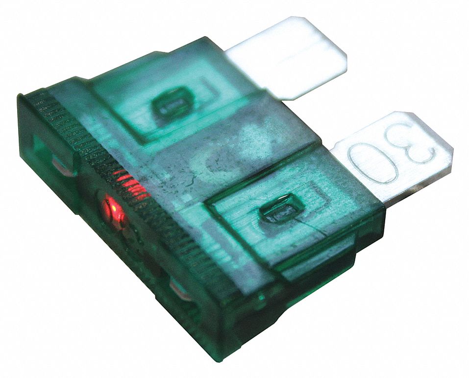 BLADE FUSE, 32 V DC, 30 AMPS, PLASTIC, 19 1/3 MM L X 5.25 MM W X 19.21 MM D, GREEN, 5 PK
