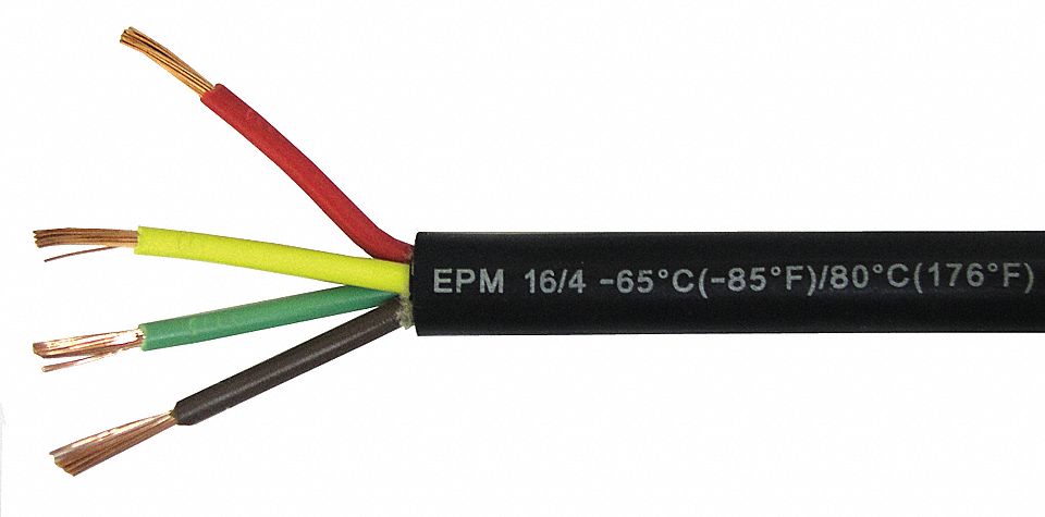 TRAILER CABLE, BLACK JACKET, 16 GA, 60 V, 4 CONDUCTORS, 0.360 IN DIA, 50FT PER SPOOL