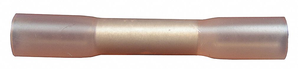 BUTT CONNECTOR, HEAT SHRINK, 600V, RED, 1.5 X 0.030 IN, 0.165 IN DIA, 22-18 GA, COPPER, PKG 100
