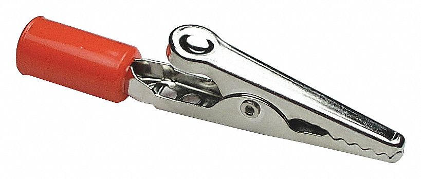ALLIGATOR CLIP, RED, 3/8 IN JAW OPENING, 10 AMPS, STEEL-PLATED