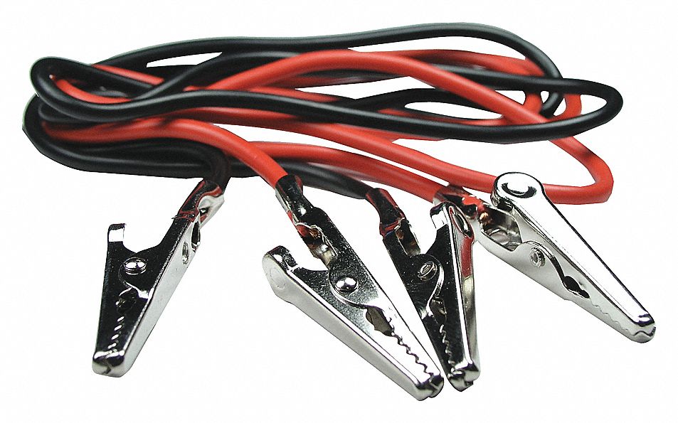 BATTERY CLIPS, TEST LEADS, 30 IN, GAUGE 18 IN, 10 AMPS